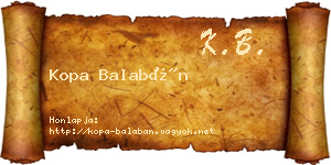 Kopa Balabán névjegykártya